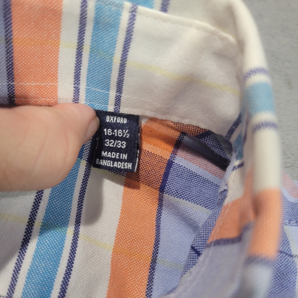 Chaps Button Down Shirt Mens 16.5 32/33 Blue Orange Plaid Classic Wrinkle Free - Picture 5 of 8